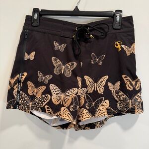 Butterfly Print Men's Swim Shorts - Black and Tan